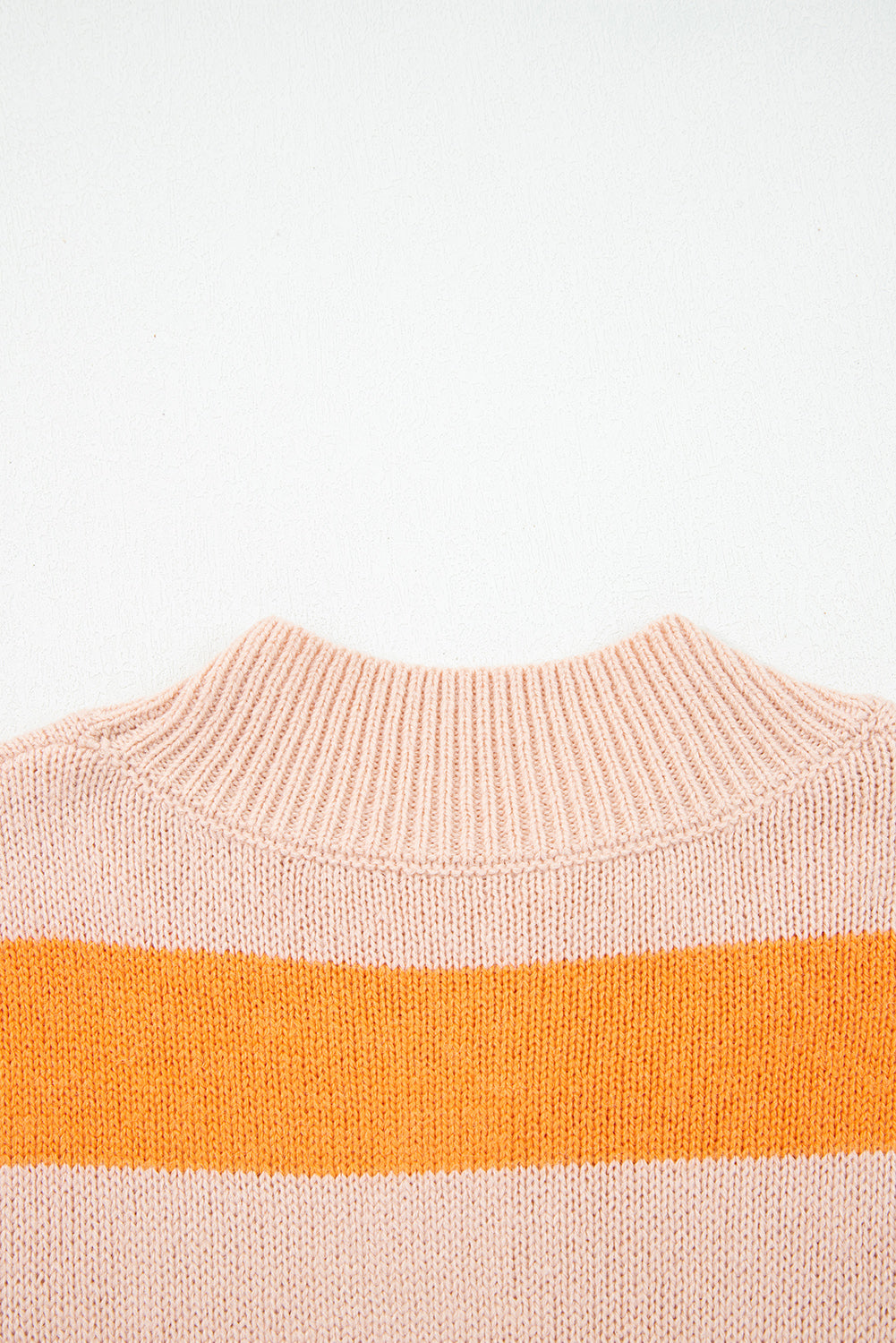 Orange Stripe Color Block High Neck Drop Shoulder Cozy Sweater 🇺🇲