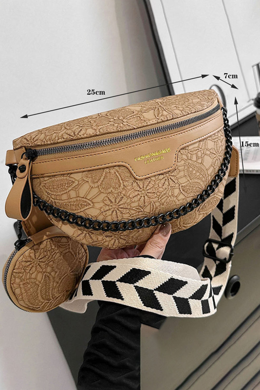 Camel Colorblock Strap Chain Shoulder Bag With Coin Purse 🇨🇳