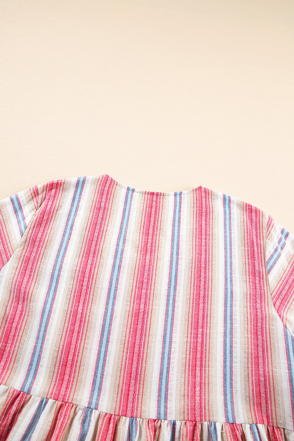 White Stripe Plus Size Embroidered Detail Flared 3/4 Sleeve V Neck Dress 🇺🇲