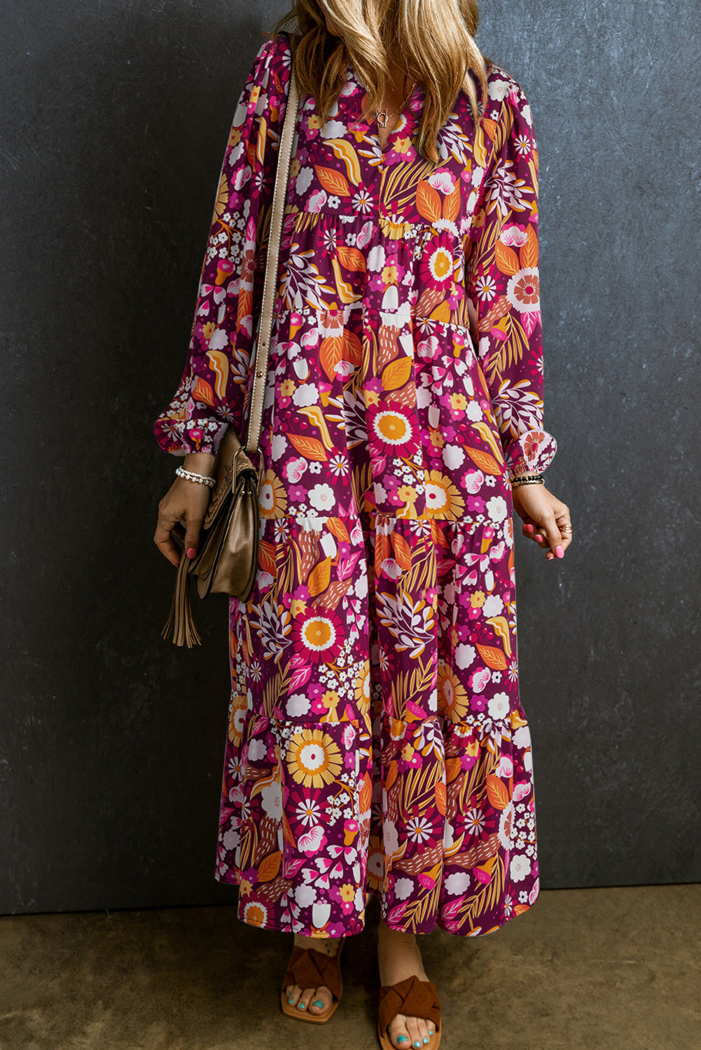 Purple Collared Tiered Flowy Long Dress 🇺🇸