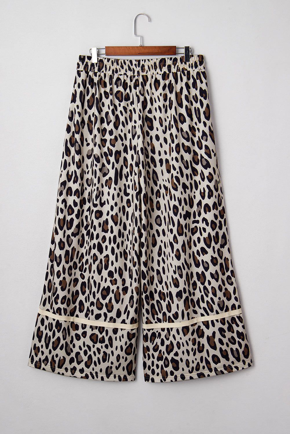 Khaki Exposed Seam Patched Pocket Plus Size Drawstring Leopard Wide Leg Pants 🇺🇸