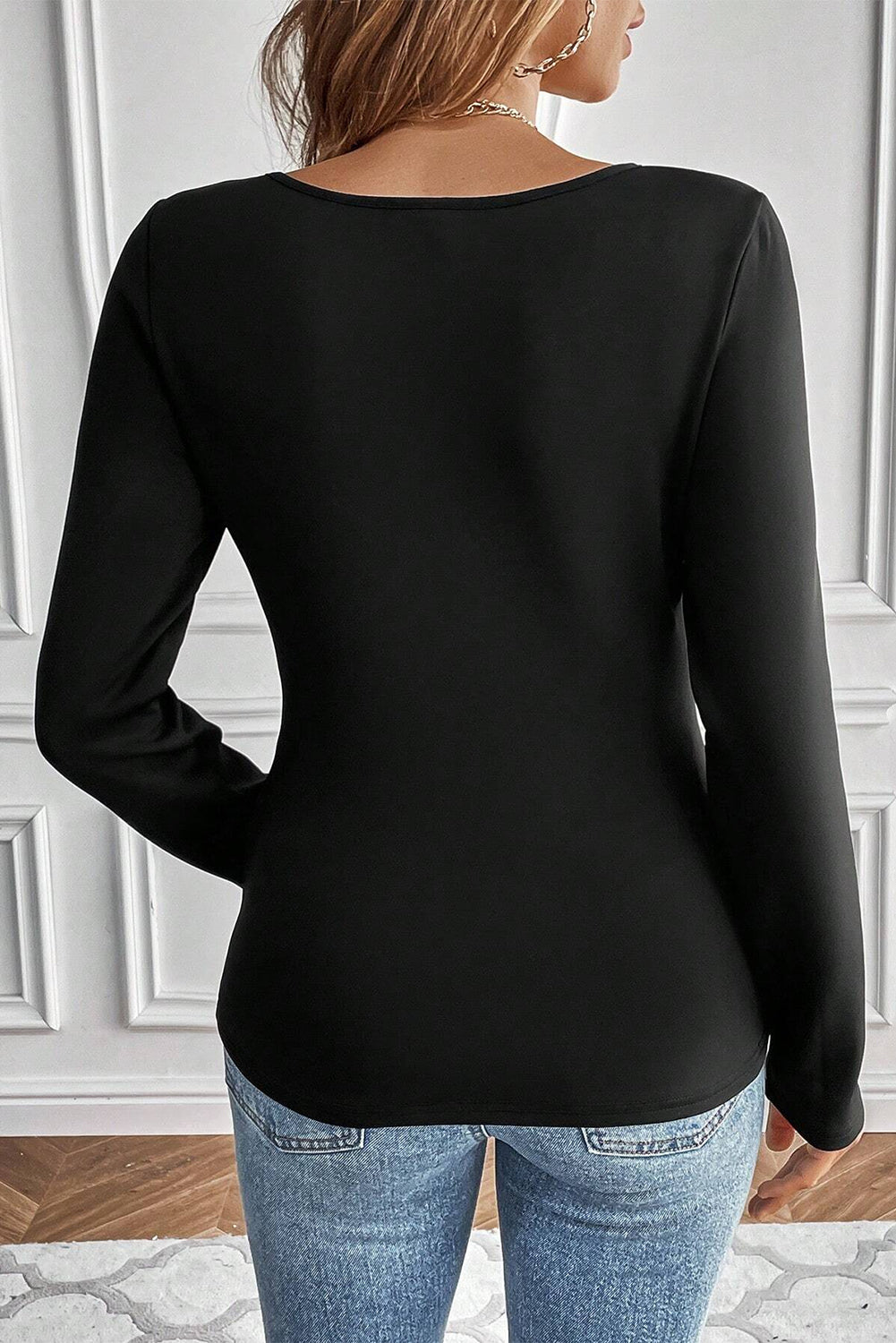 Black Solid Scoop Neck Slim Fit Thermal Top 🇺🇸