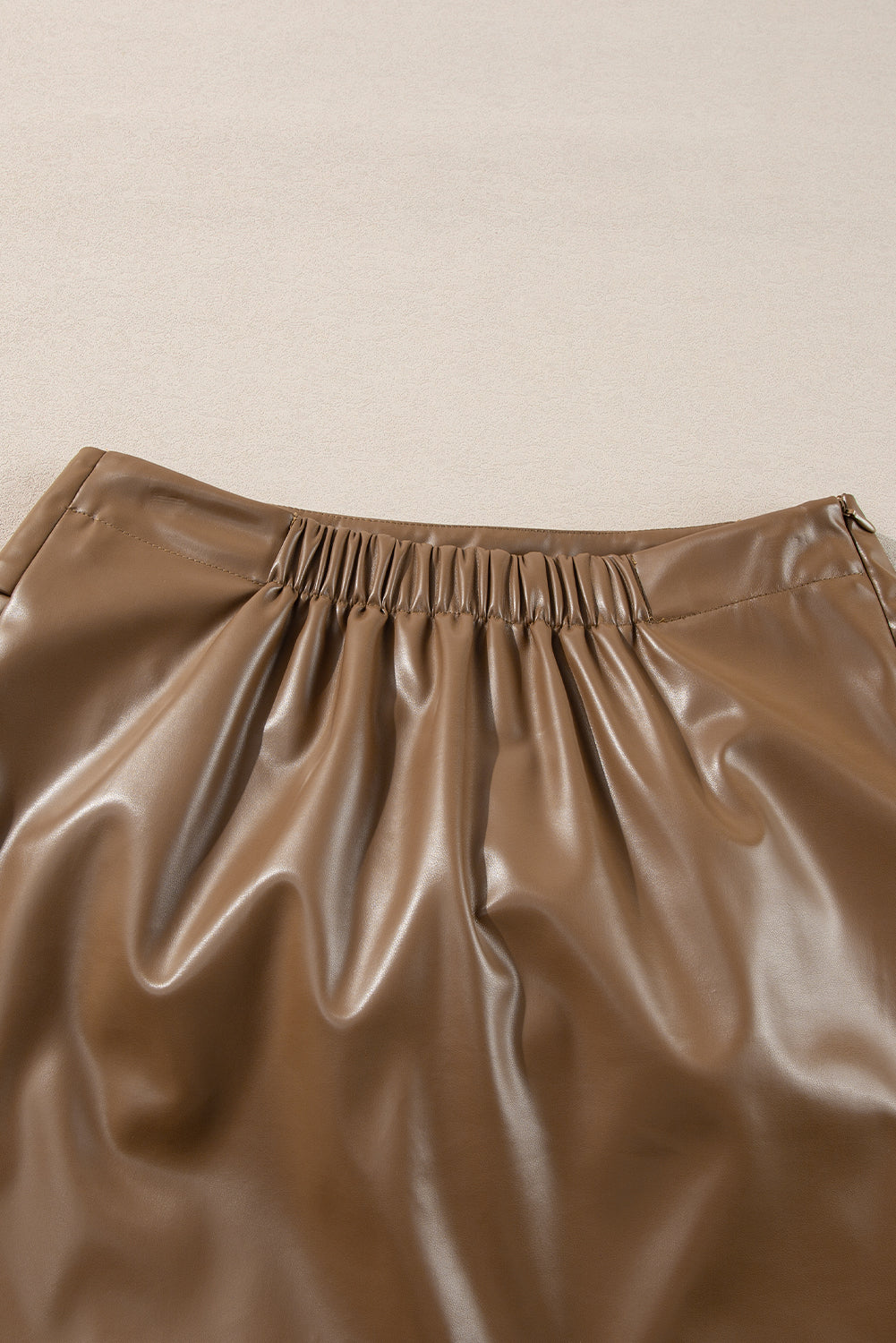 Coffee Bowknot Faux Leather Mini Skirt 🇨🇳