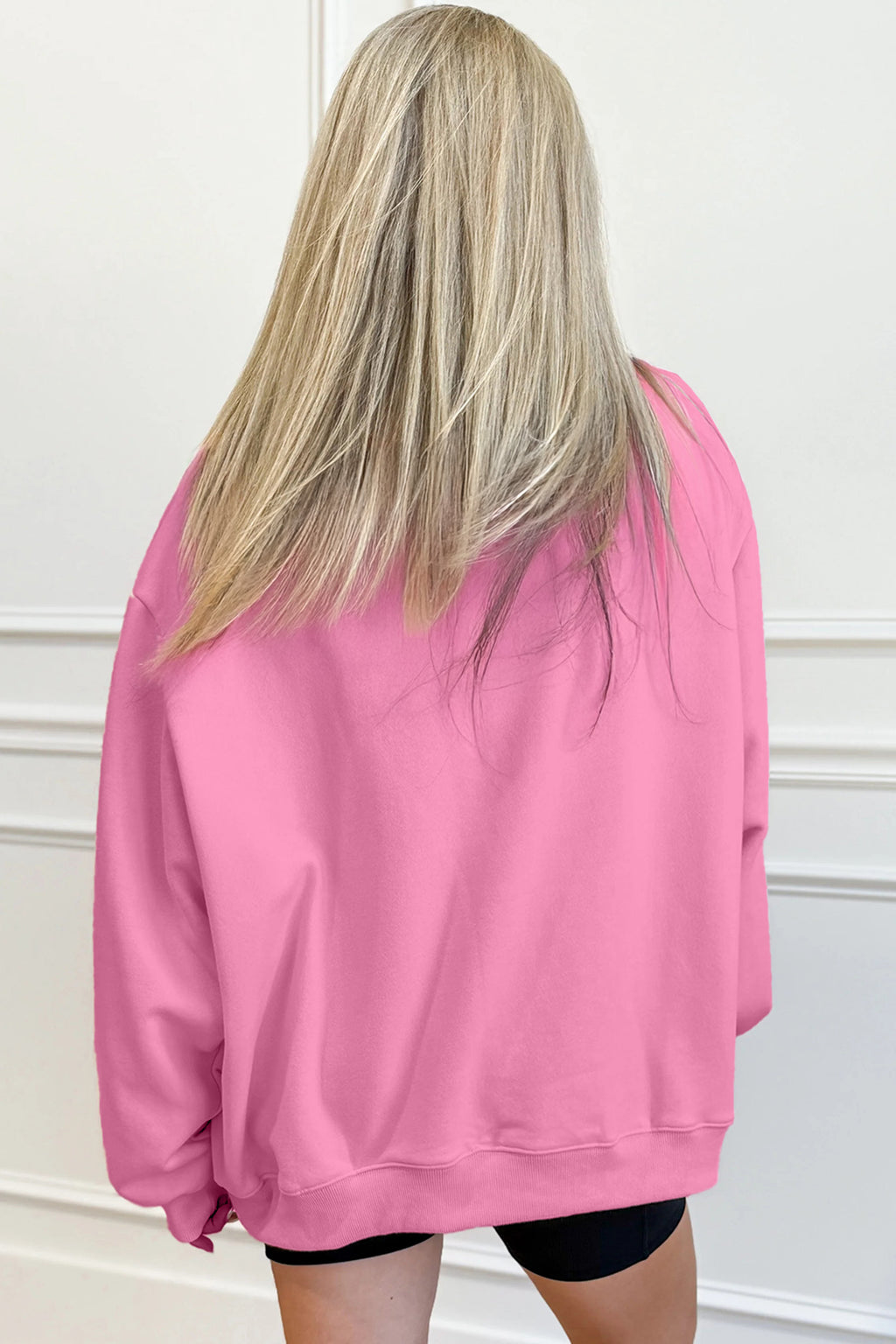 Bright Pink Oversize Blessed Embroidered Mock Neck Sweatshirt 🇺🇸