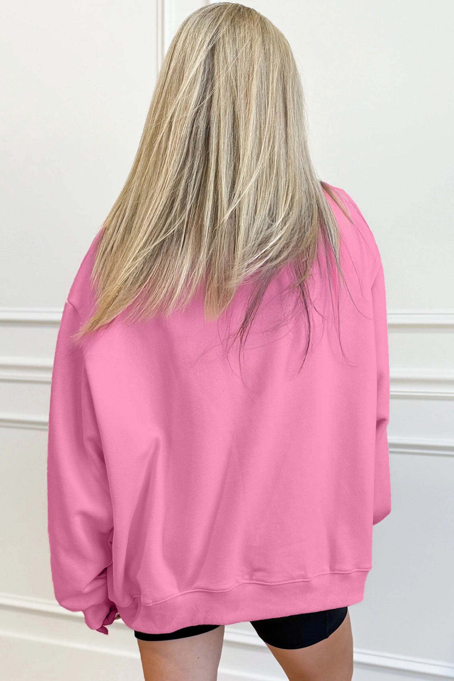 Bright Pink Oversize Blessed Embroidered Mock Neck Sweatshirt 🇺🇸