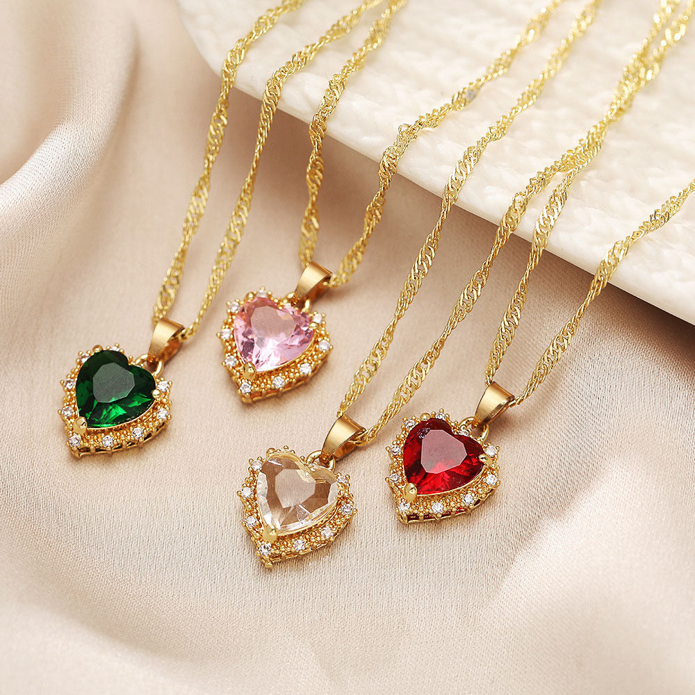 Colorful Rhinestones Heart-shped Necklace Love Gold Clavicle Chain Personalized Jewelry For Women 🇨🇳