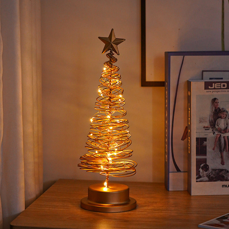 LED Christmas Tree Spiral Light Table Ornament Wrought Iron Xmas Tree Bedroom Desk Lamp Christmas Atmosphere Night Light Decor 🇨🇳