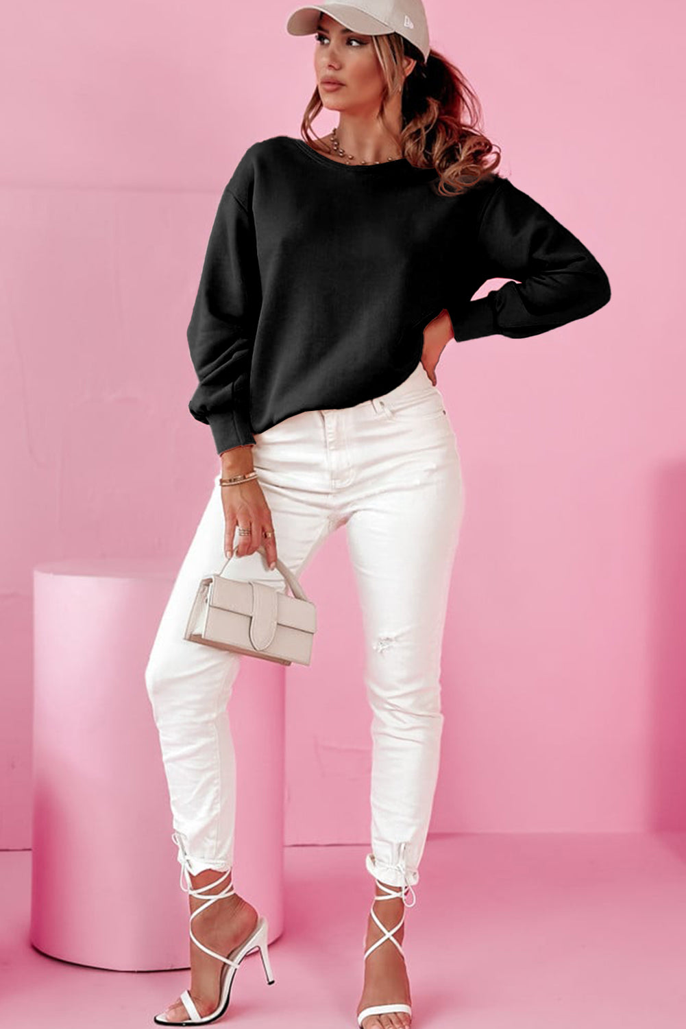 Black Bowknot Dewback Round Neck Sweatshirt 🇺🇸