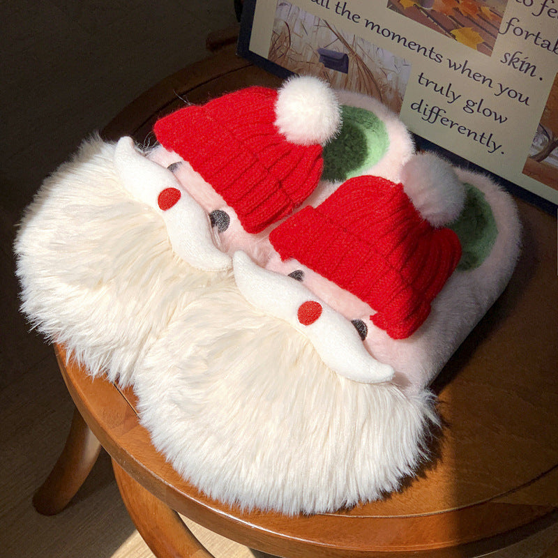 Cute Christmas Santa Claus Home Slippers Winter Warm Indoor Non-slip Floor Plush Shoes For Women 🇨🇳