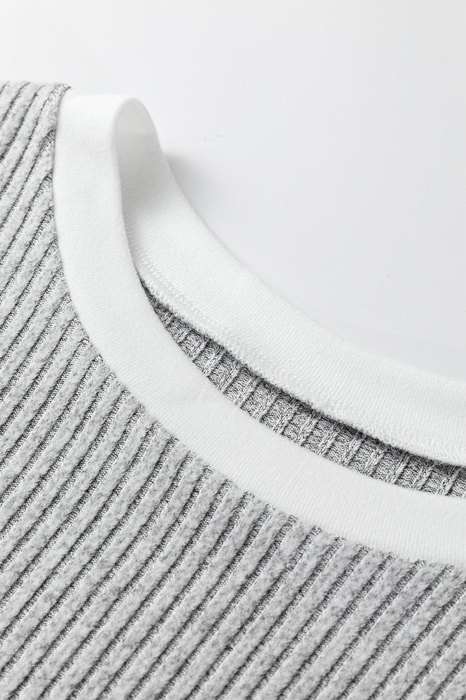 Gray Leopard Print Colorblock Patchwork Ribbed Knit Top 🇺🇸