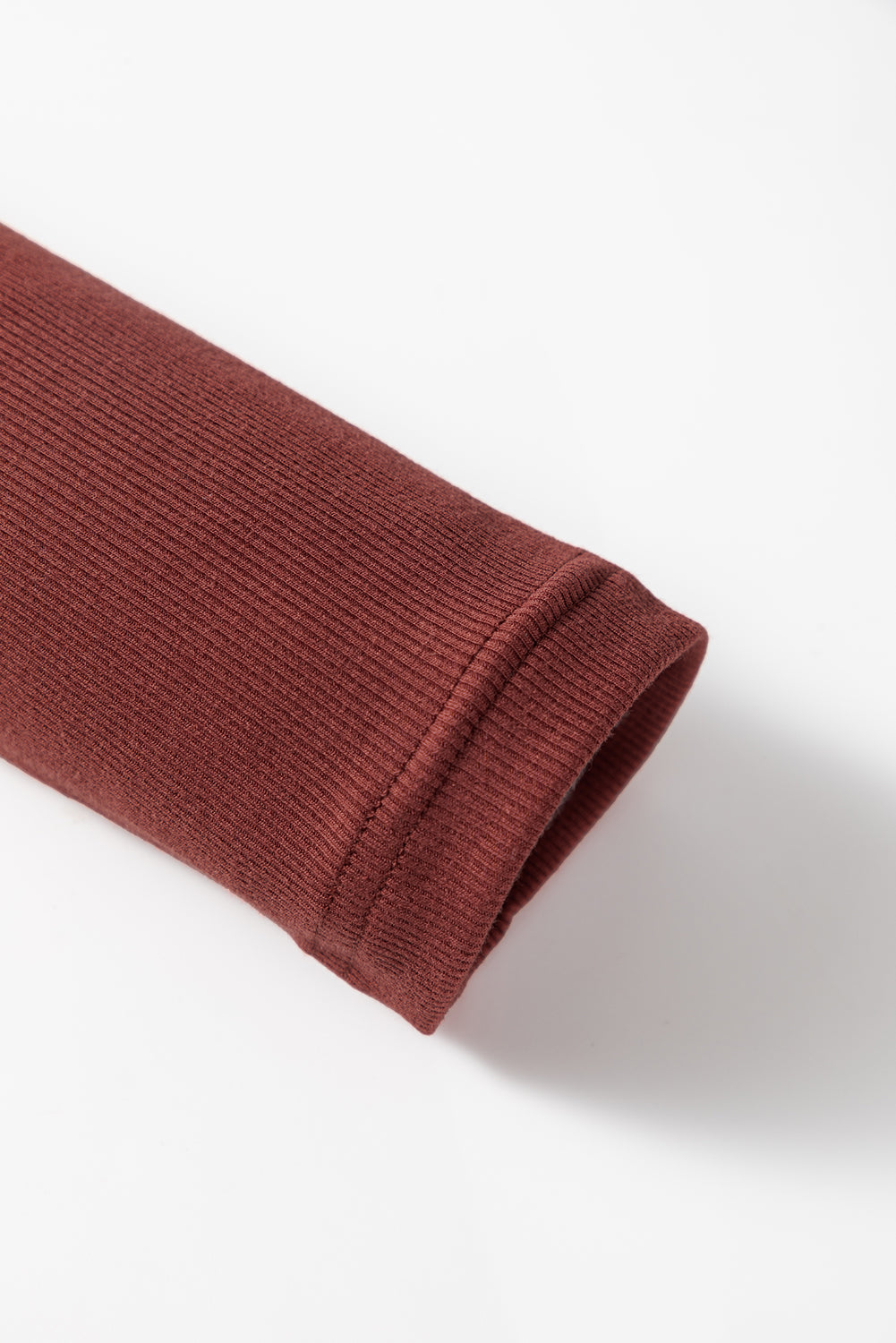 Burgundy Gathered Bust Square Neck Ribbed Fit Long Sleeve Top 🇺🇸
