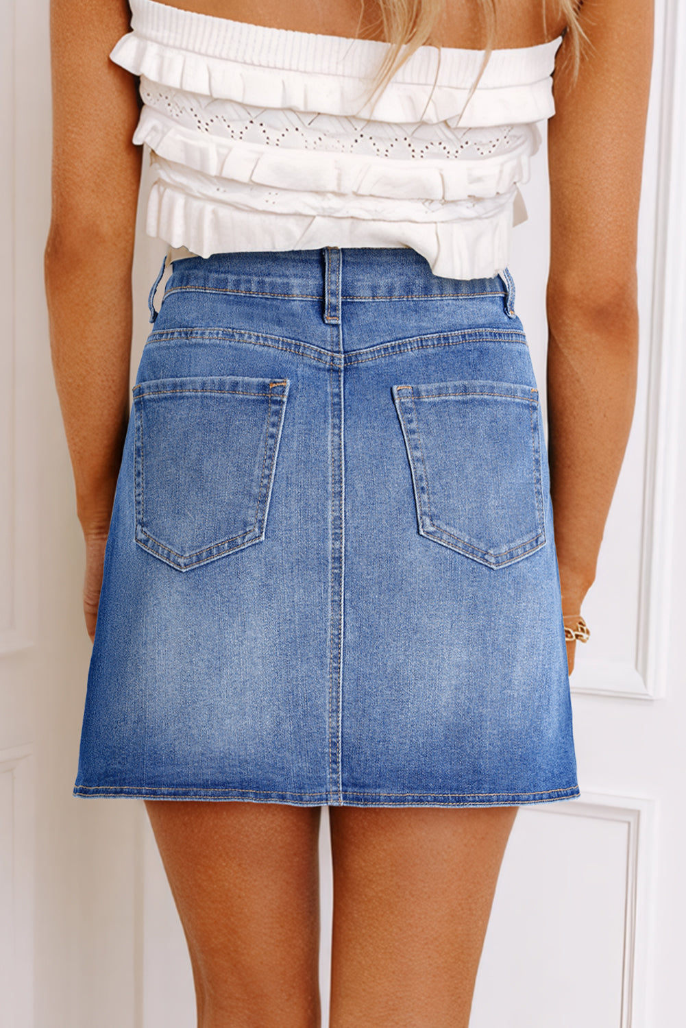 Ashleigh Blue Wrapped Crossed Waist Denim Mini Skirt 🇨🇳