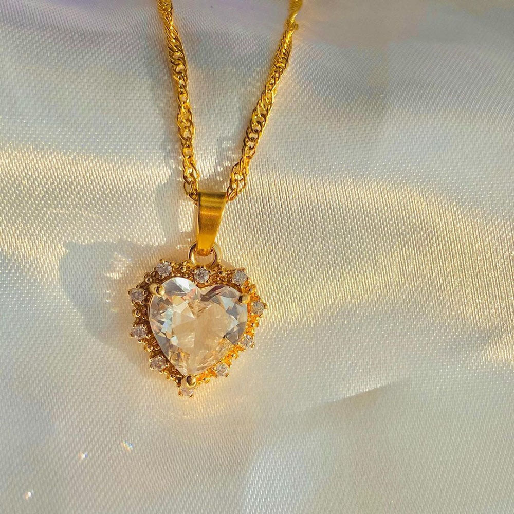 Colorful Rhinestones Heart-shped Necklace Love Gold Clavicle Chain Personalized Jewelry For Women 🇨🇳