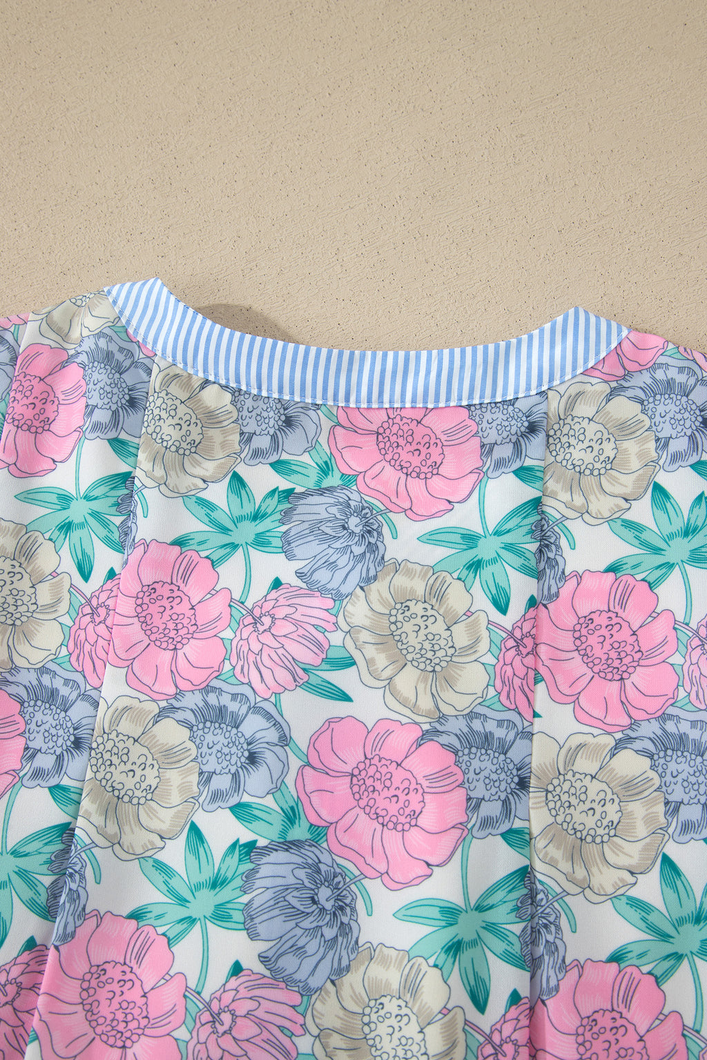 White Floral Print Striped Contrast Trim Belted Short Dress 🇺🇸