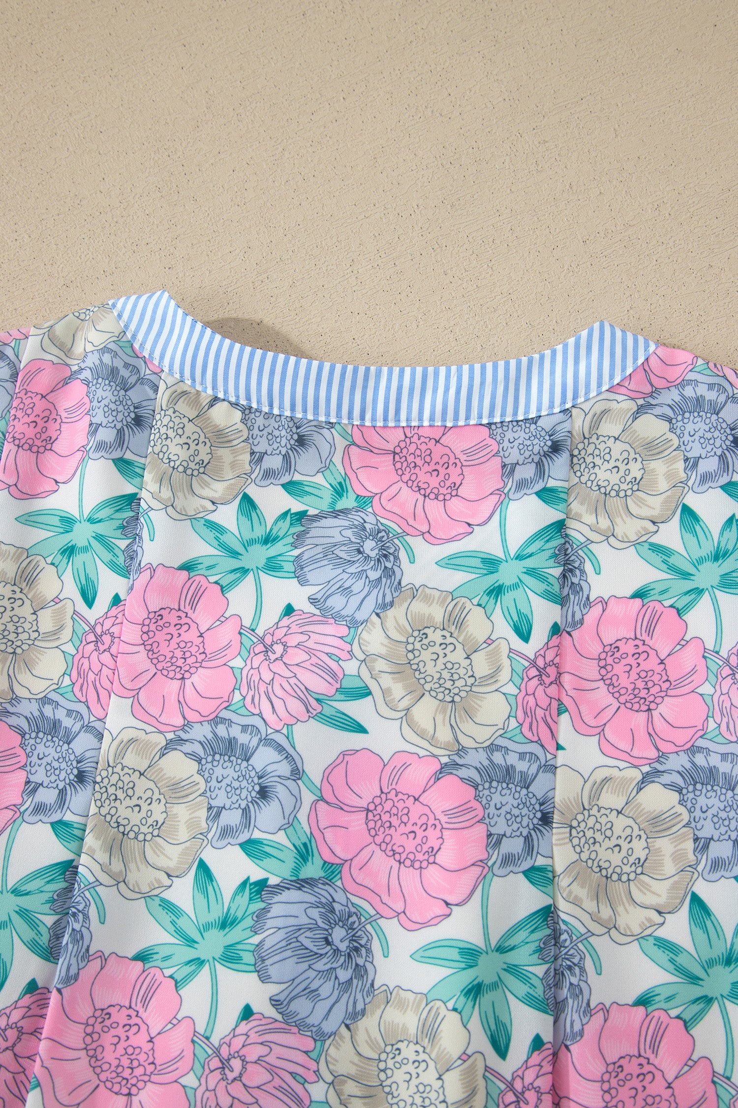 White Floral Print Striped Contrast Trim Belted Short Dress 🇺🇸