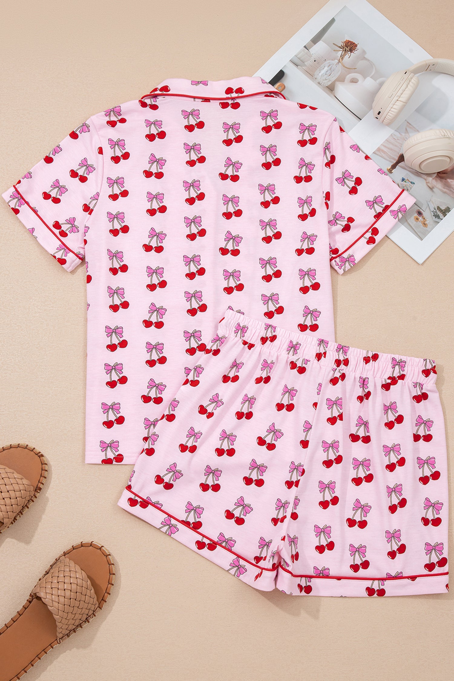 Pink Cherry/Bow Print Short Pajama Set 🇺🇸