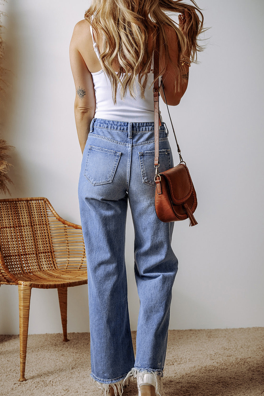 Ashleigh Blue Distressed Raw Hem Straight Leg High Waist Jeans 🇨🇳
