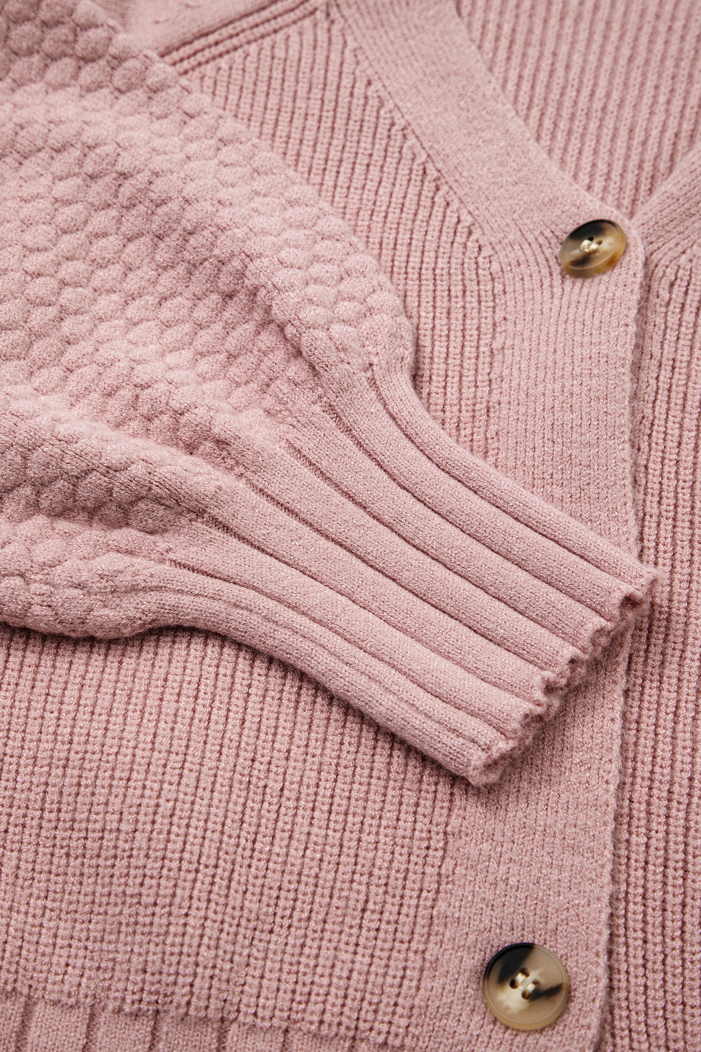 Light Pink Mixed Texture Knit Button V Neck Sweater Cardigan 🇺🇸