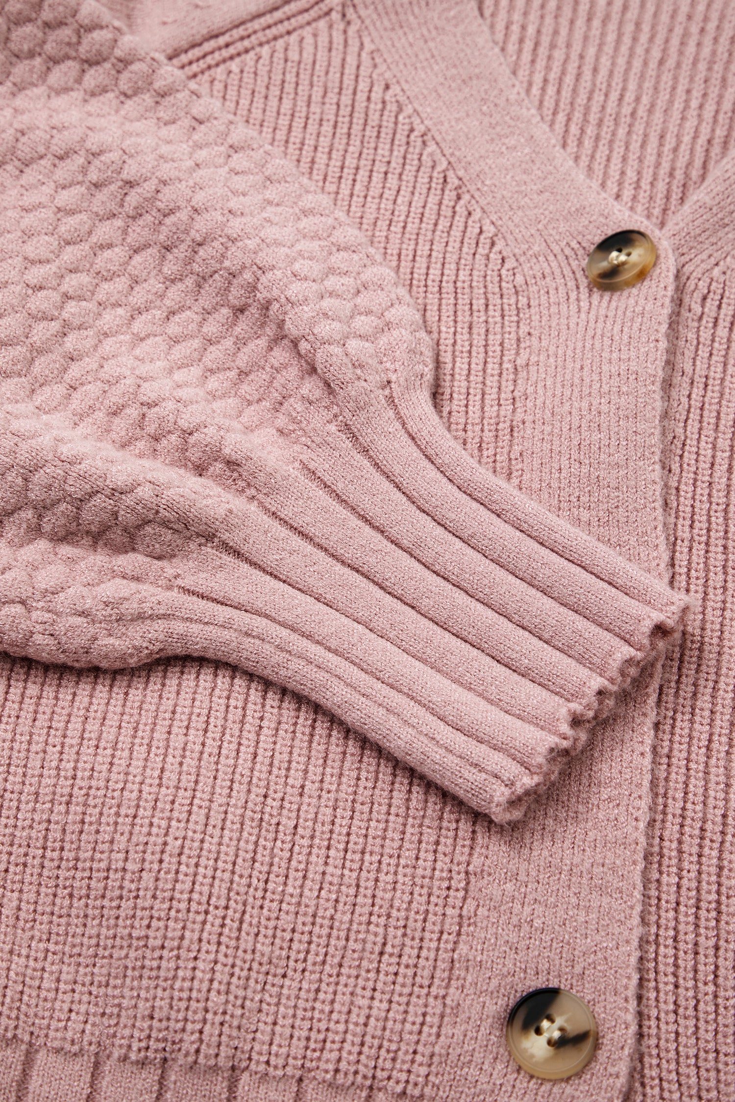 Light Pink Mixed Texture Knit Button V Neck Sweater Cardigan 🇺🇸
