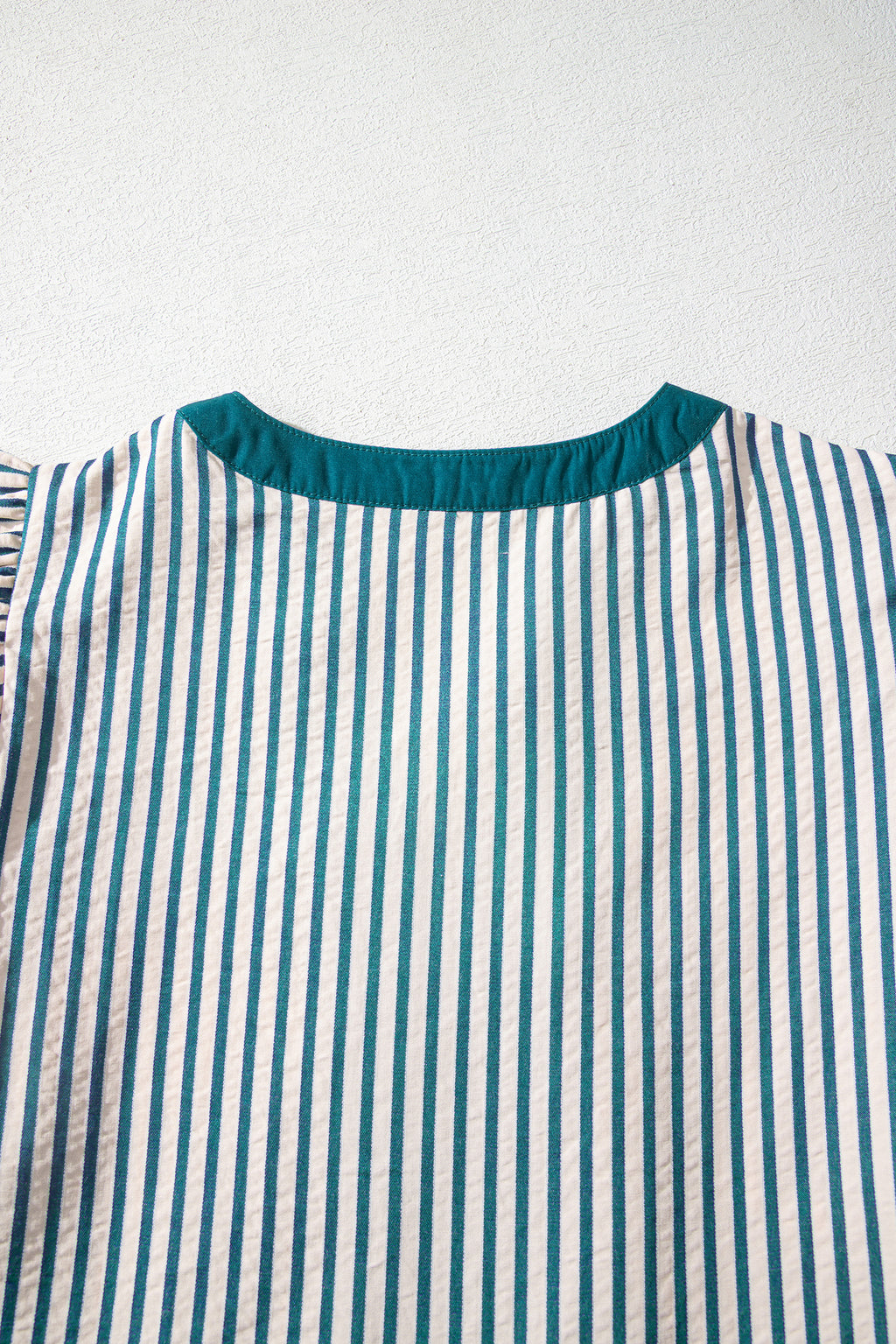 Green Stripe Double Ruffled Short Sleeve Contrast Trim V Neck Midi Dress 🇺🇸
