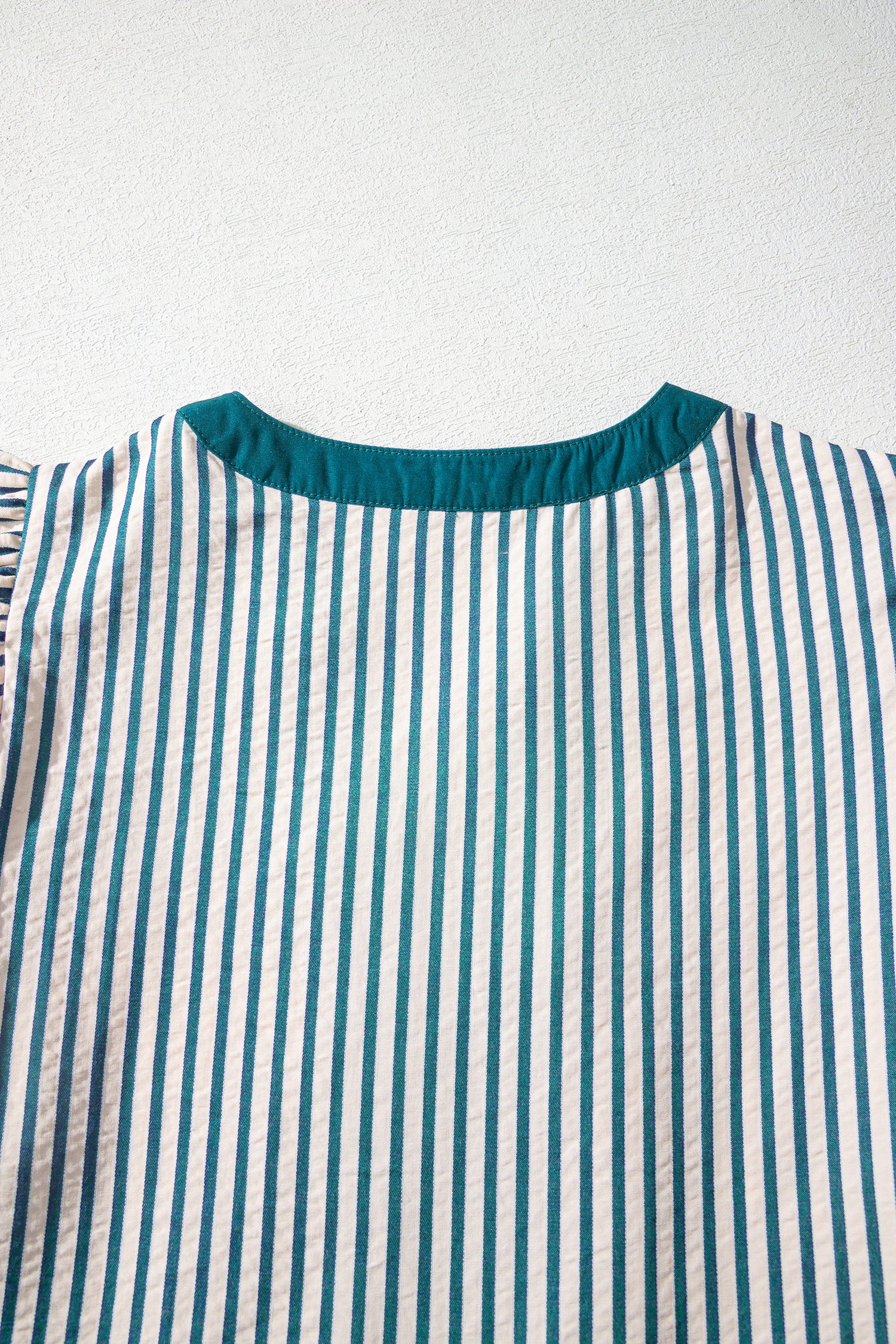 Green Stripe Double Ruffled Short Sleeve Contrast Trim V Neck Midi Dress 🇺🇸