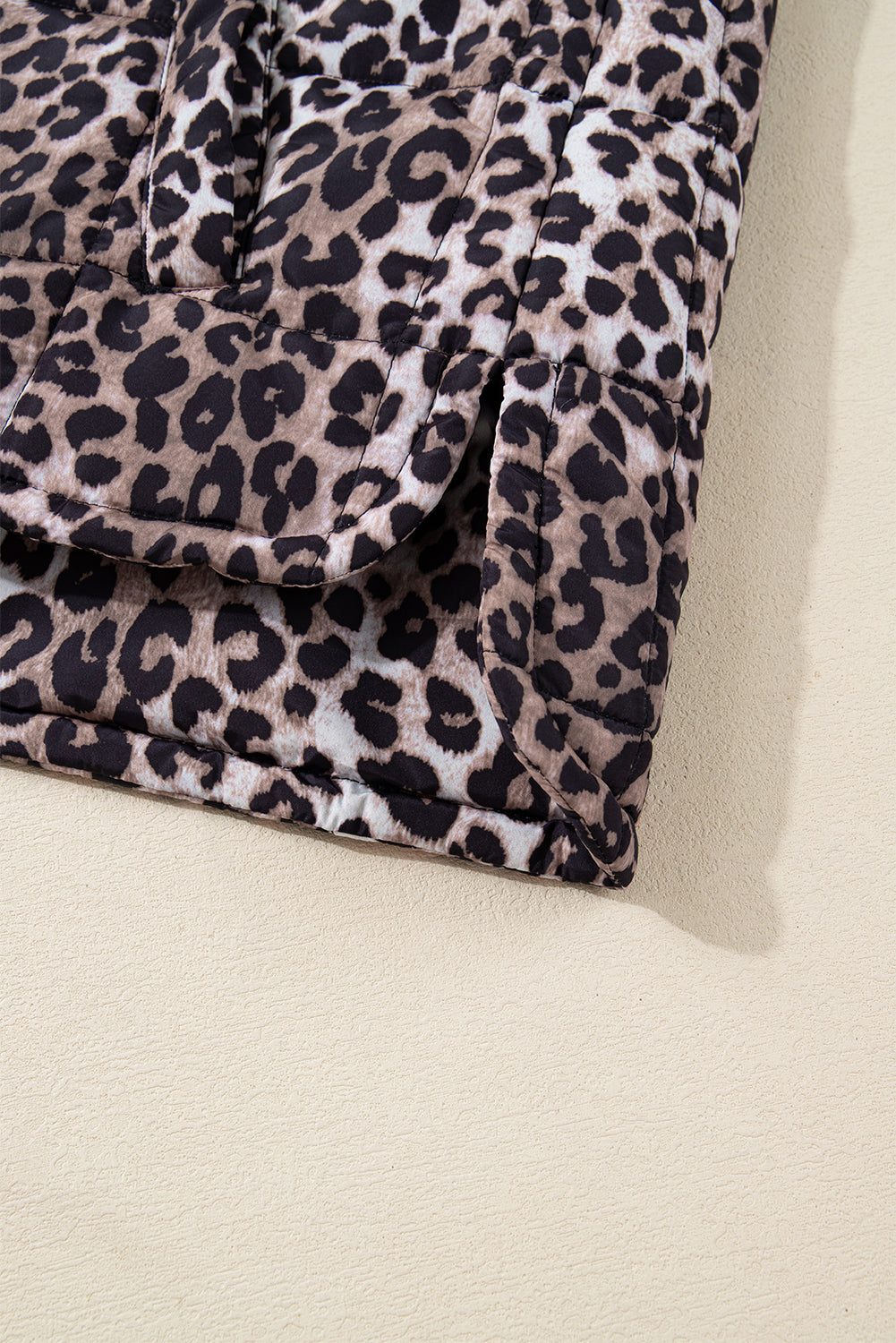 Brown Leopard Quilted Full Zipper Casual Puff Vest 🇺🇸
