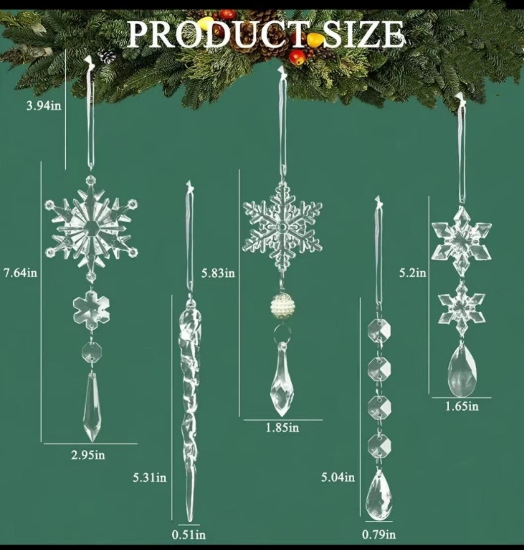 10pcs Christmas Tree Hanging Pendants Acrylic Ice Strip Snow Ceiling Xmas Ornaments New Year Christmas Decoration Home Decor 🇨🇳
