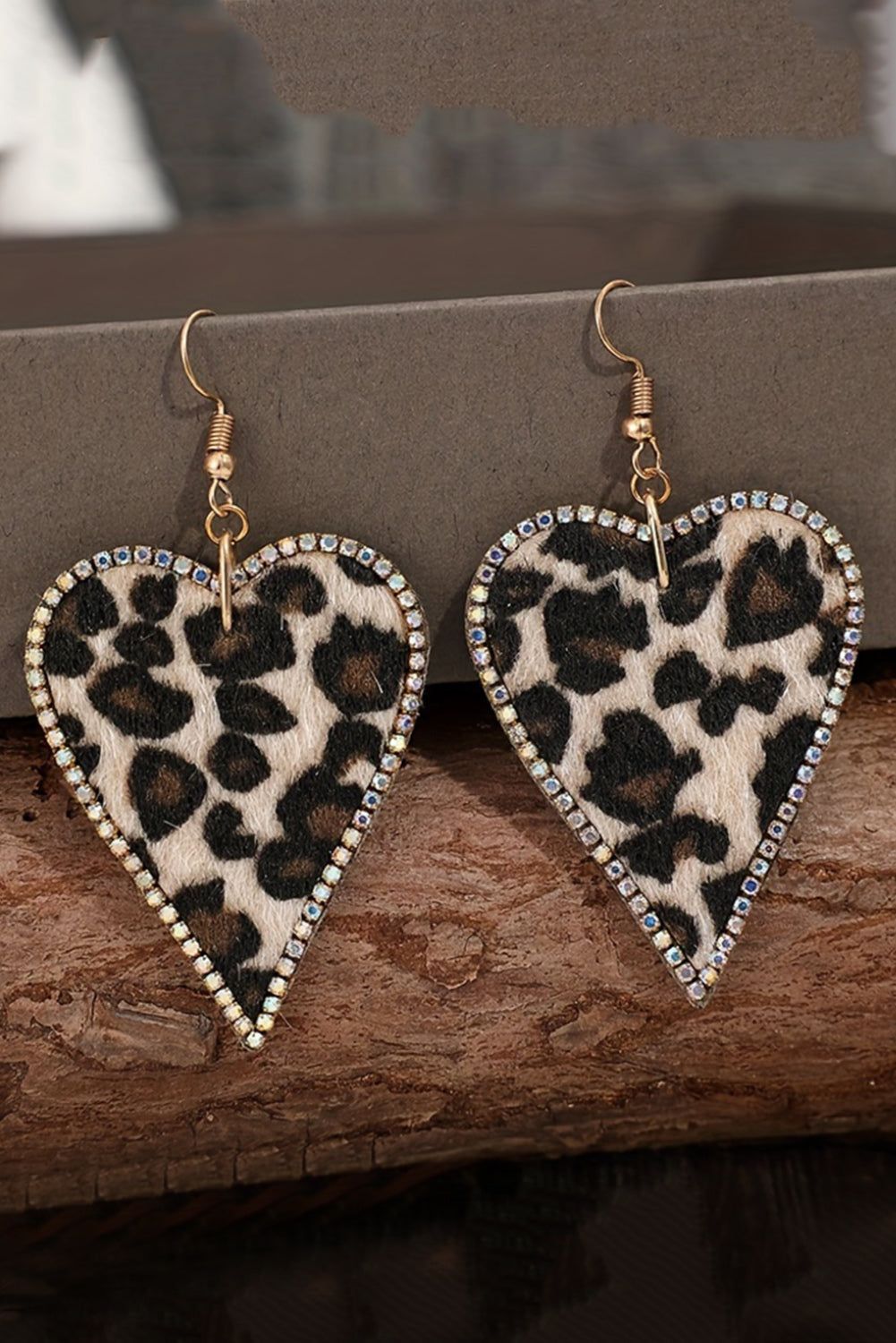 Multicolour Rhinestone Edge Leopard Print Heart Shape Earrings 🇨🇳