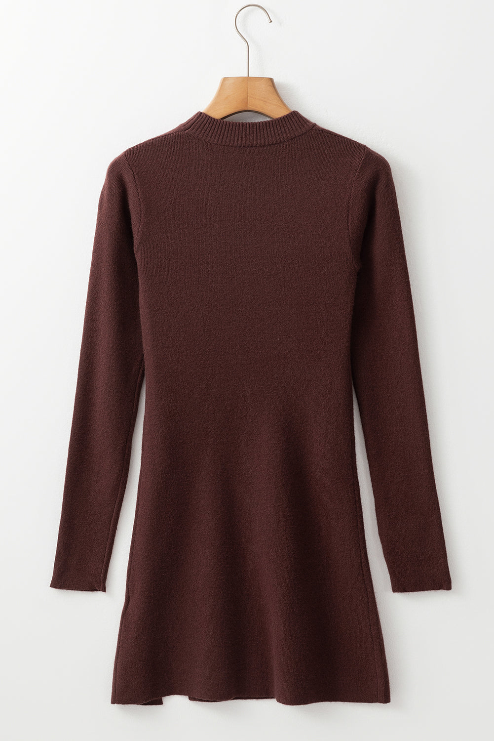Coffee Slim Fit Mock Neck Side Slit Sweater Dress 🇺🇸
