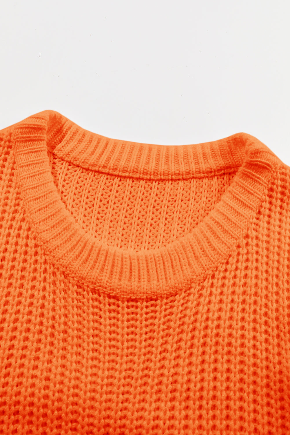 Orange Ribbed Knit Round Neck Slouchy Chunky Sweater 🇺🇸