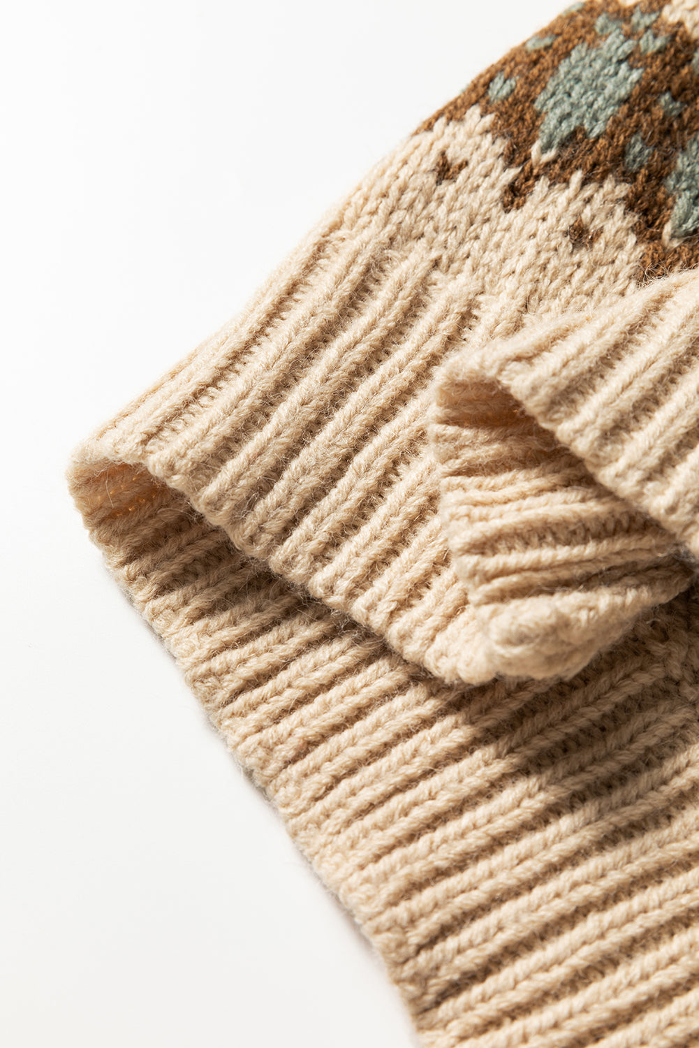 Khaki Western Pattern Knitted Button V Neck Cardigan Sweater 🇺🇸