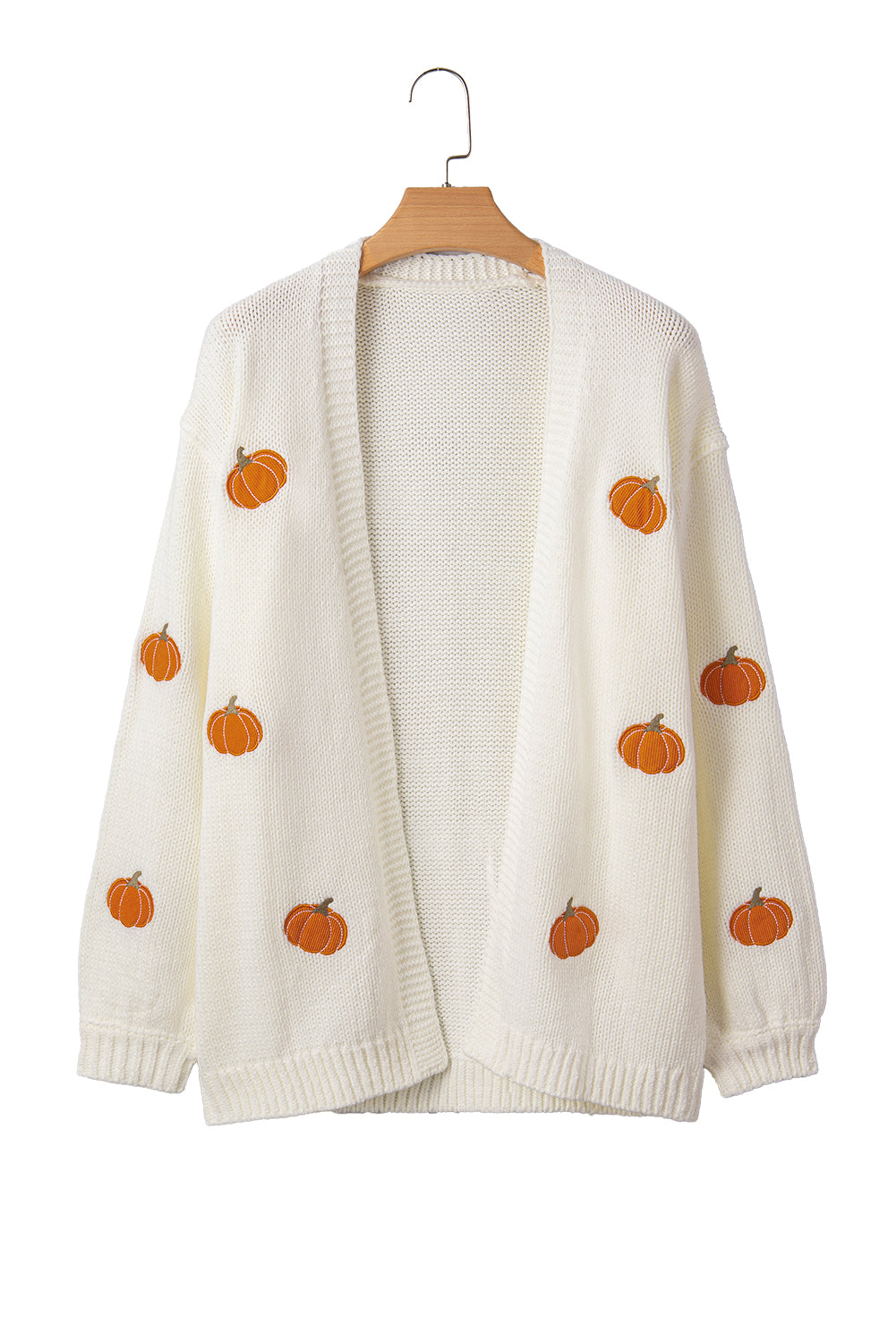 White Pumpkin Print Open Front Drop Shoulder Midi Cardigan 🇺🇸