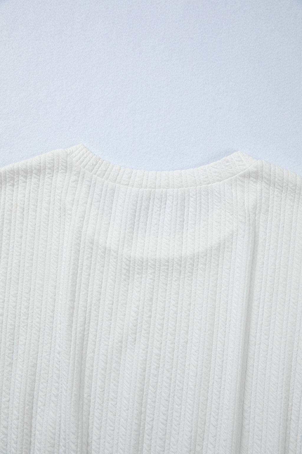 White Solid Color Textured Drop Shoulder Long Sleeve Peplum Top 🇺🇸