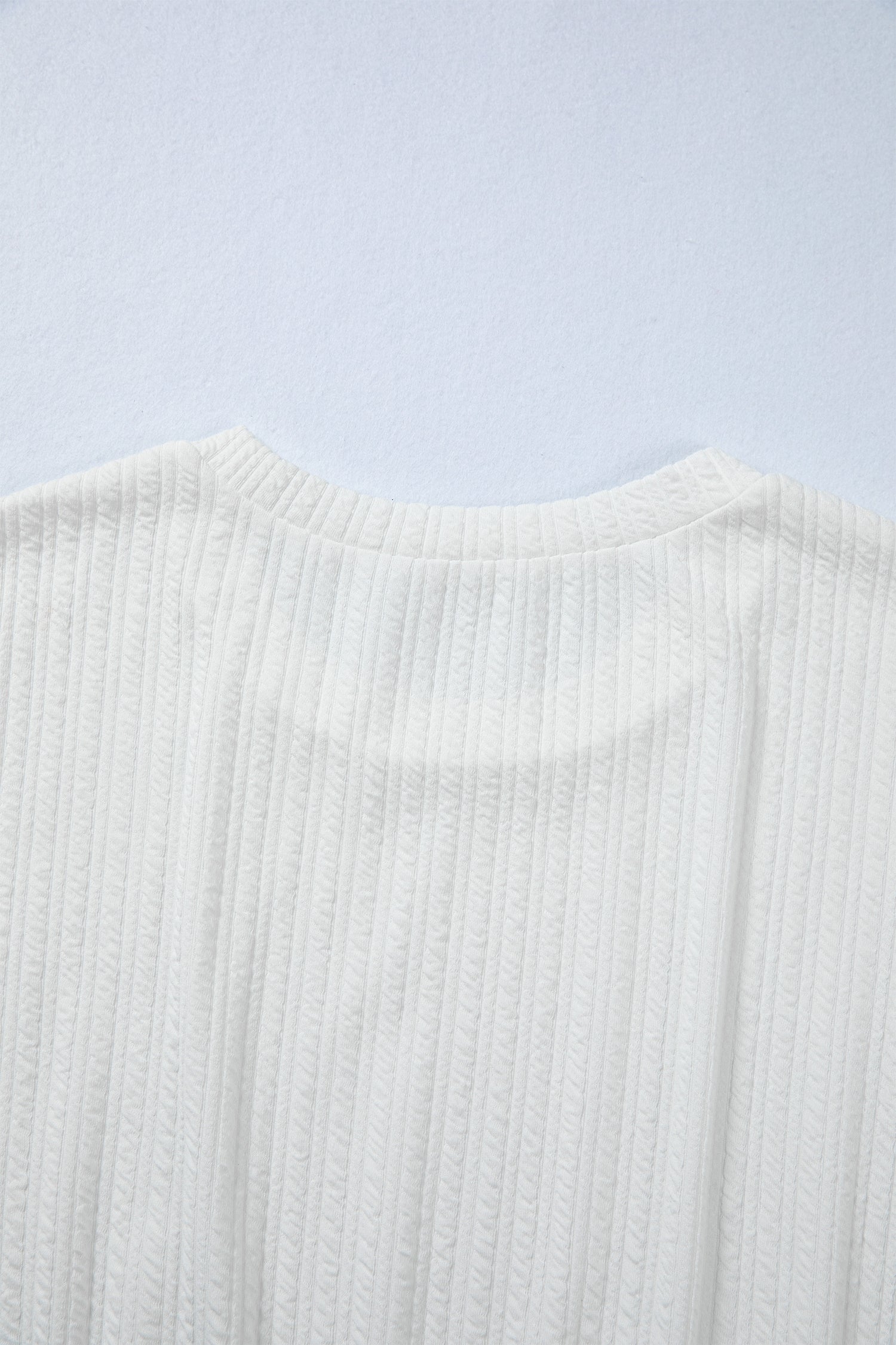 White Solid Color Textured Drop Shoulder Long Sleeve Peplum Top 🇺🇸