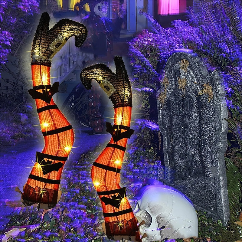 Halloween Outdoor Party Haunted House Garden Glowing Evil Orange Witch Legs Acrylic Decoration Plug-in 🇨🇳