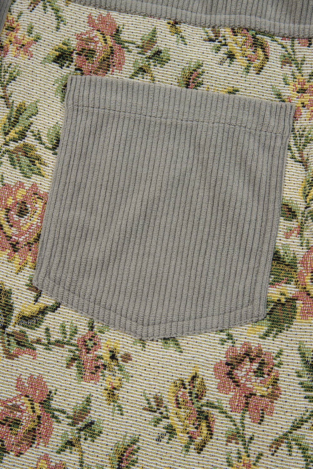 Medium Grey Ribbed Retro Floral Patchwork Shirt Style Jacket 🇺🇸