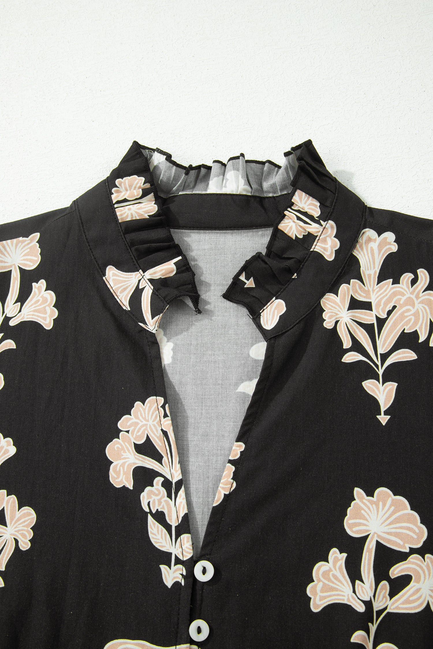 Black Frilled V Neck Puff Short Sleeve Floral Mini Dress 🇺🇸