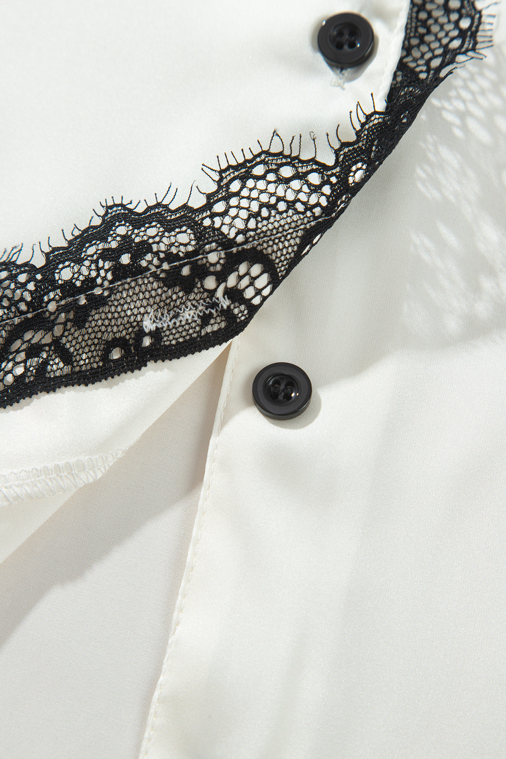 White Long Sleeve Lace Trim Button Front 2pcs Pajama Set 🇺🇸