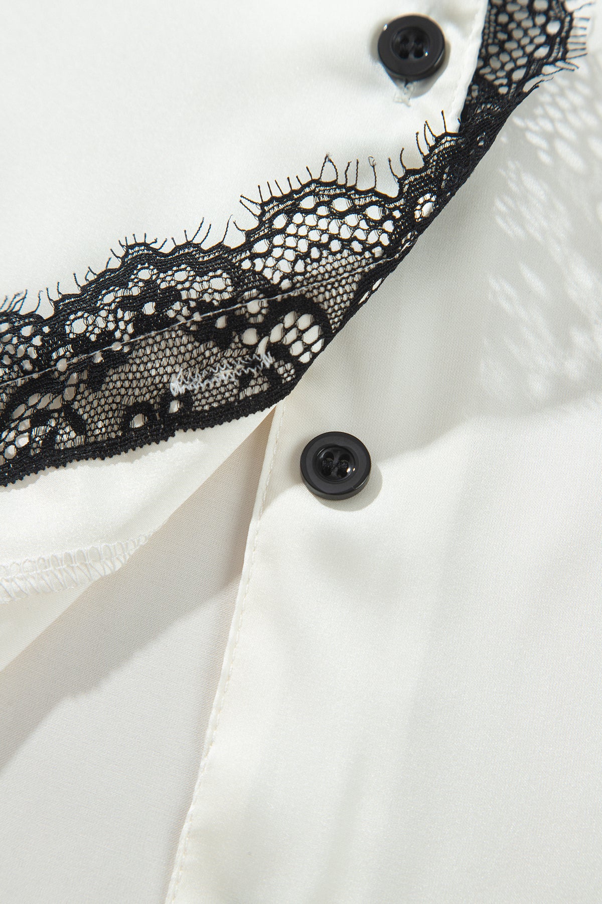 White Long Sleeve Lace Trim Button Front 2pcs Pajama Set 🇺🇸