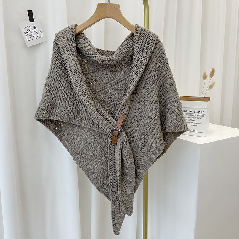 Ladies Knitted Scarf With Split Thick Triangle Cape 🇨🇳