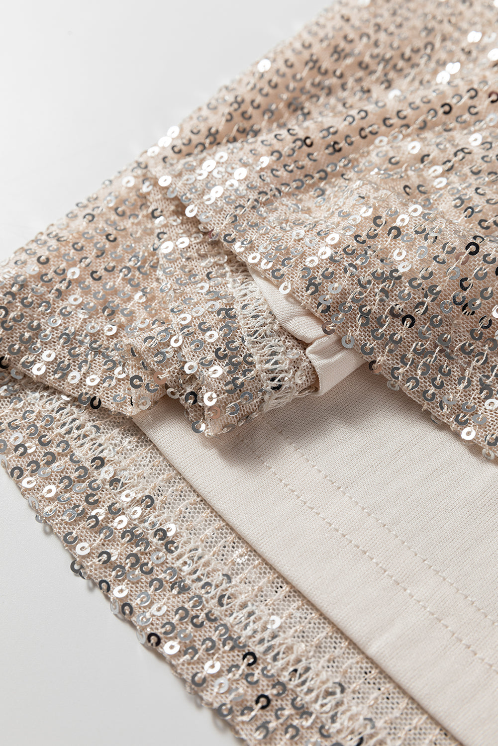 Jet Stream Sequin Mock Neck Drape Open Back Bell Sleeve Top 🇺🇸