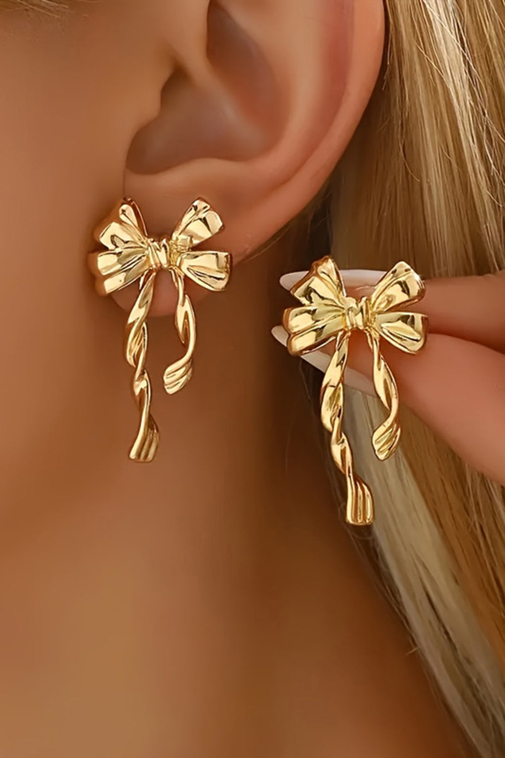 Gold Bow Knot Plated Alloy Stud Earrings 🇨🇳
