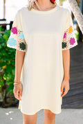 White Floral Crochet Splicing Sleeve T Shirt Dress 🇺🇸