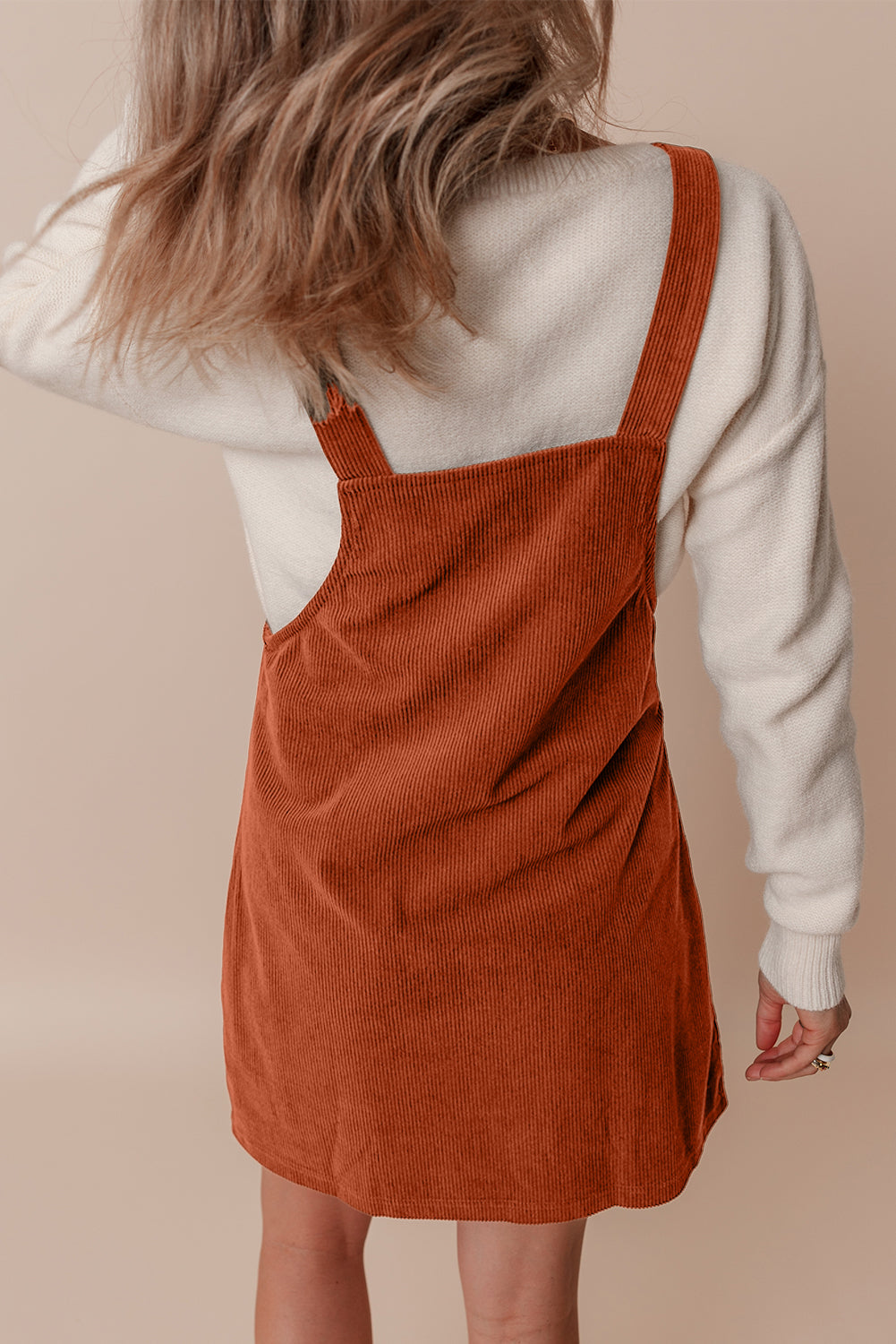Cinnamon Solid Front Pockets Sleeveless Corduroy Overall Dress 🇺🇸