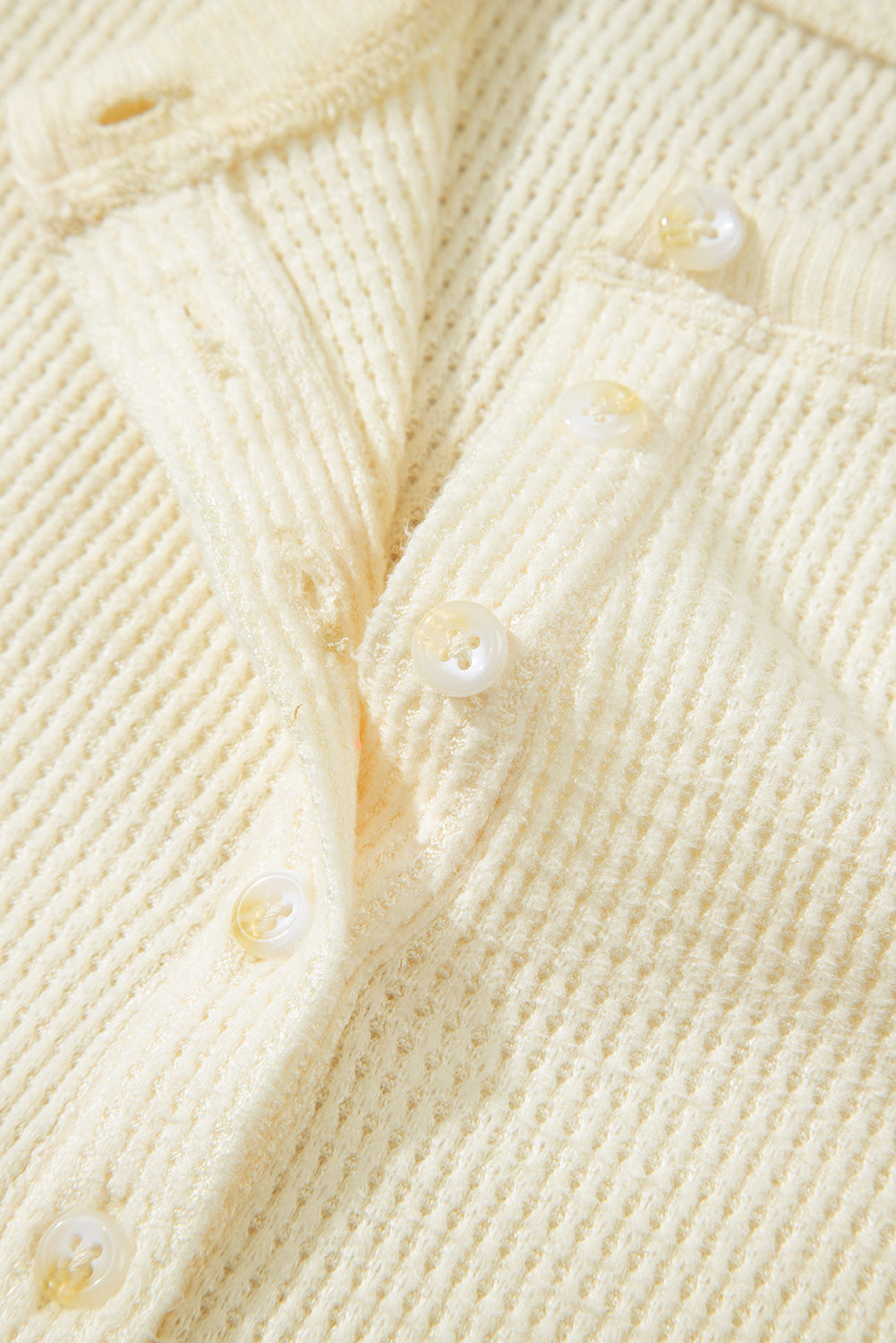 Oatmeal Textured Knit Half Buttons Henley Top 🇺🇸