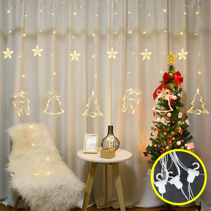 Christmas Deer Tree Bells Star String Fairy Lights Curtain Light Outdoor Garland 🇨🇳