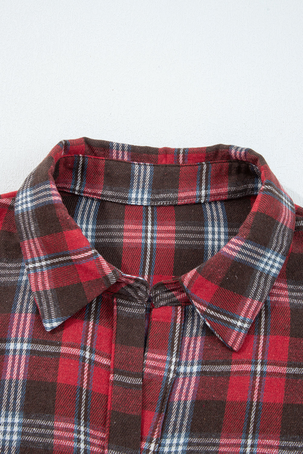 Red Plaid Print Collared V Neck Loose Blouse with Side Slits 🇺🇸