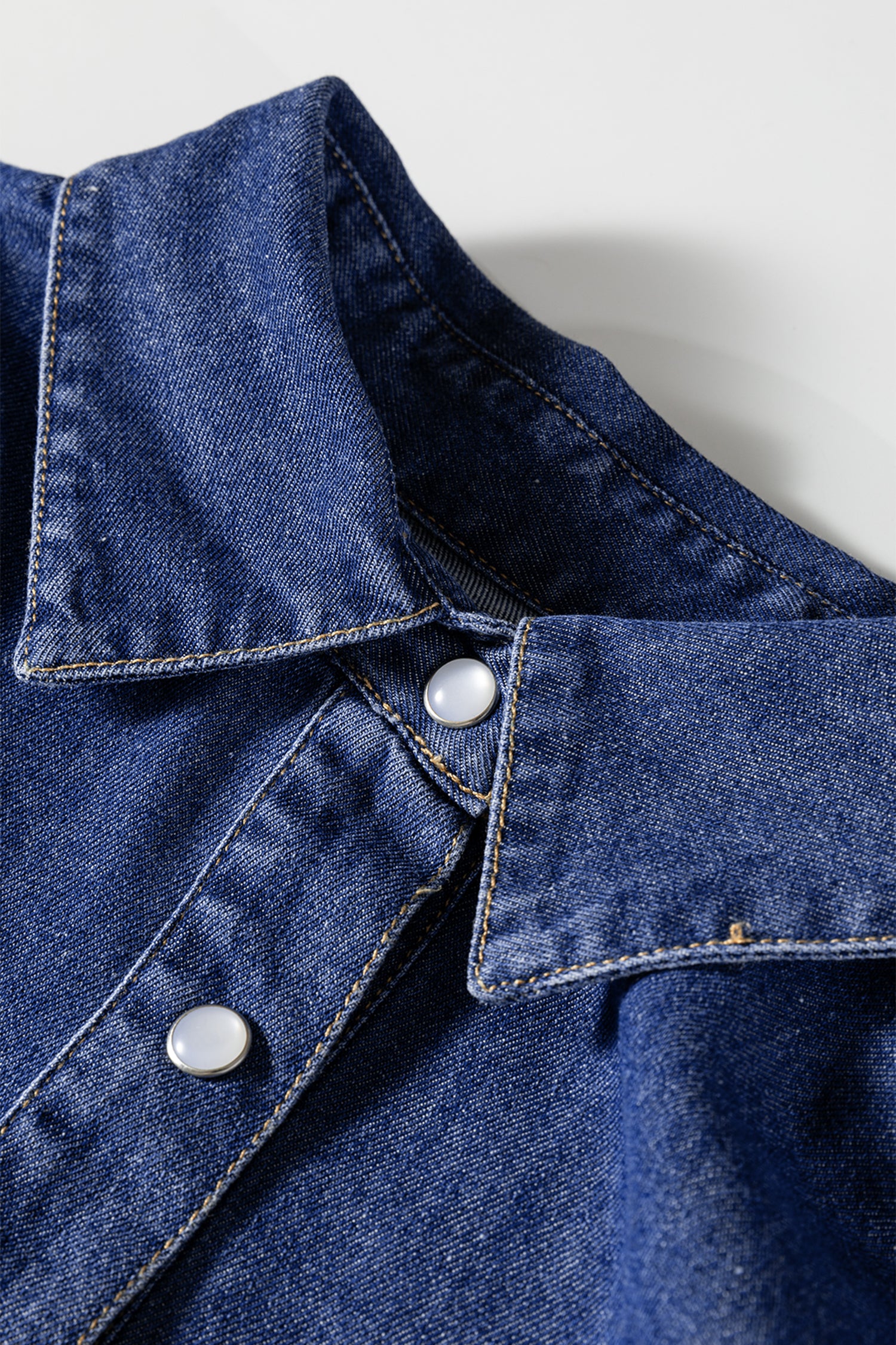 Ashleigh Blue Denim Shirt Collar Long Sleeve Flared Mini Dress 🇺🇸