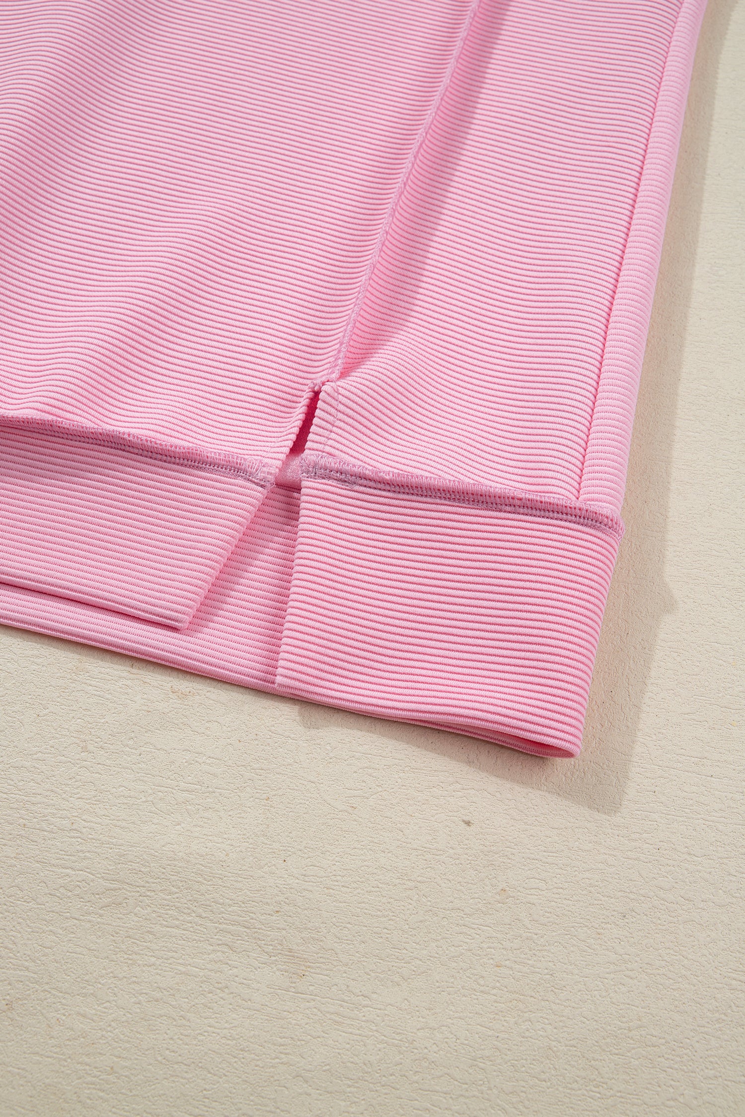 Pink Horizontal Ribbed Exposed Seam Detail Drop Shoulder Baggy Pullover 🇺🇸