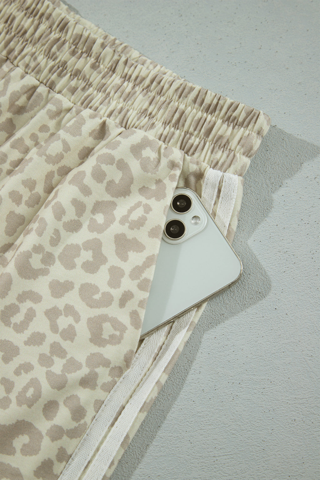 Gray Leopard Print Varsity Striped Detail 3/4 Sleeve Top Shift Pant Set 🇺🇸